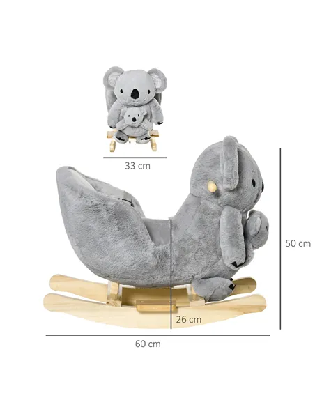 HOMCOM Kids Toddler Rocking Horse Plush Ride On Koala Rocker Wooden Base Seat Safety Belt w/ Gloved Doll Toy for 18-36 Months Gr