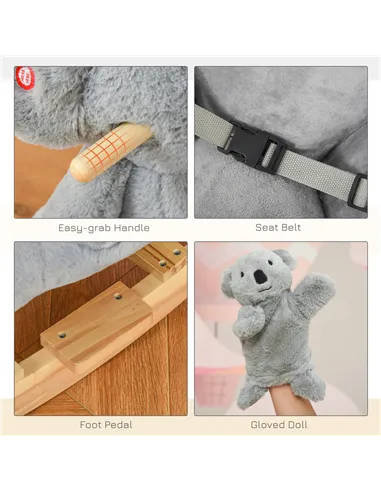 HOMCOM Kids Toddler Rocking Horse Plush Ride On Koala Rocker Wooden Base Seat Safety Belt w/ Gloved Doll Toy for 18-36 Months Gr