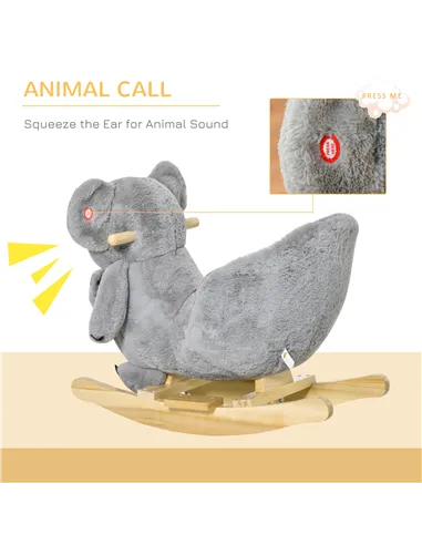 HOMCOM Kids Toddler Rocking Horse Plush Ride On Koala Rocker Wooden Base Seat Safety Belt w/ Gloved Doll Toy for 18-36 Months Gr