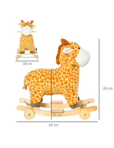 HOMCOM 2 In 1 Kids Todder Rocking Horse Plush Ride On Giraffe Rocker with Wheels Wooden Base Animal Sounds for 3-6 Years