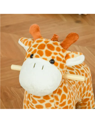 HOMCOM 2 In 1 Kids Todder Rocking Horse Plush Ride On Giraffe Rocker with Wheels Wooden Base Animal Sounds for 3-6 Years
