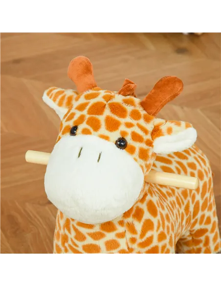 HOMCOM 2 In 1 Kids Todder Rocking Horse Plush Ride On Giraffe Rocker with Wheels Wooden Base Animal Sounds for 3-6 Years