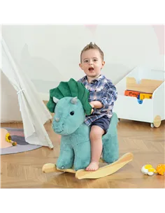HOMCOM Plush Ride-On Rocking Dinosaur, with Sound - Green 2