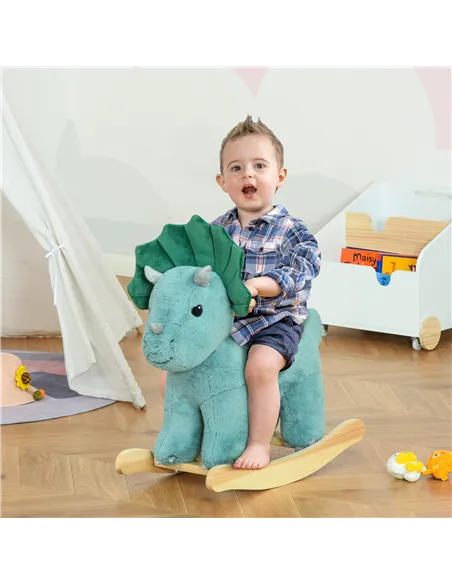 HOMCOM Plush Ride-On Rocking Dinosaur, with Sound - Green