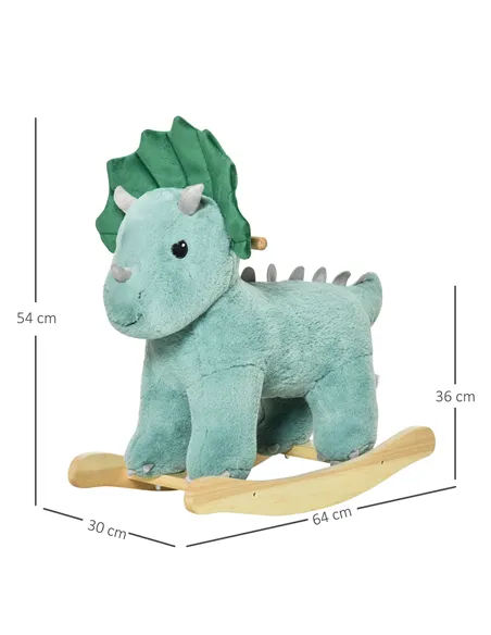 HOMCOM Plush Ride-On Rocking Dinosaur, with Sound - Green