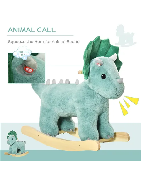 HOMCOM Plush Ride-On Rocking Dinosaur, with Sound - Green