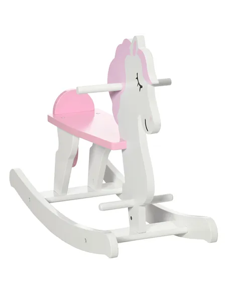 HOMCOM Kids Rocking Horse, with Handlebar, Foot Pedal - Pink