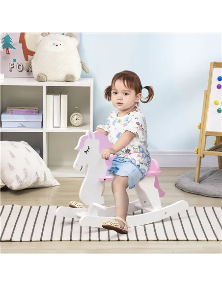 HOMCOM Kids Rocking Horse, with Handlebar, Foot Pedal - Pink