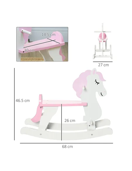 HOMCOM Kids Rocking Horse, with Handlebar, Foot Pedal - Pink