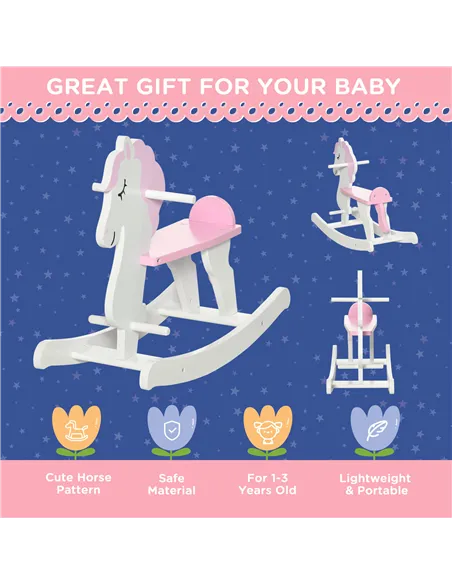 HOMCOM Kids Rocking Horse, with Handlebar, Foot Pedal - Pink