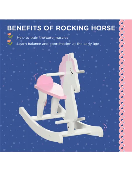 HOMCOM Kids Rocking Horse, with Handlebar, Foot Pedal - Pink