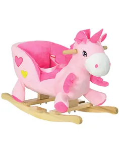 HOMCOM Kids Rocking Horse Ride on Unicorn with Songs, Wooden Base, Seatbelt, for Ages 18-36 Months, Pink