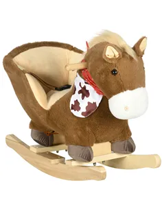 HOMCOM Kids Rocking Horse, with Safety Harness, Sounds, Foot Pedals - Brown
