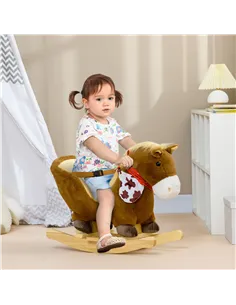 HOMCOM Kids Rocking Horse, with Safety Harness, Sounds, Foot Pedals - Brown 2