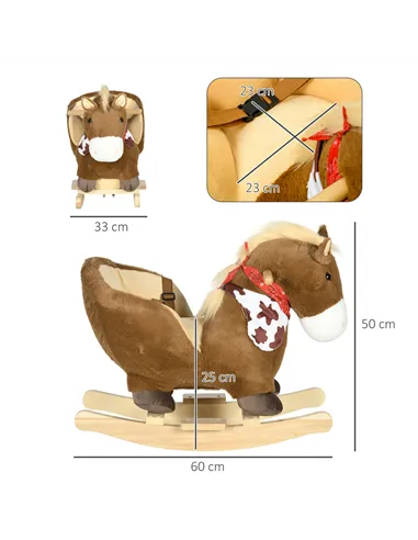 HOMCOM Kids Rocking Horse, with Safety Harness, Sounds, Foot Pedals - Brown