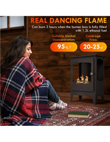 HOMCOM Freestanding Ethanol Fireplace, Steel Bioethanol Fireplace with Stainless Steel Flame Snuffer, 1.2L Tank, 3 Hours Burning