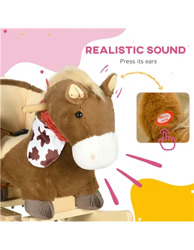 HOMCOM Kids Rocking Horse, with Safety Harness, Sounds, Foot Pedals - Brown