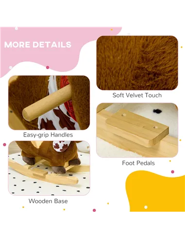 HOMCOM Kids Rocking Horse, with Safety Harness, Sounds, Foot Pedals - Brown