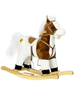 HOMCOM Rocking Horse, Ride-On Horse, with Music, Sounds, Saddle, for Ages 3-6 Years - Brown