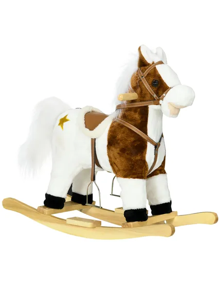 HOMCOM Rocking Horse, Ride-On Horse, with Music, Sounds, Saddle, for Ages 3-6 Years - Brown