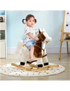 HOMCOM Rocking Horse, Ride-On Horse, with Music, Sounds, Saddle, for Ages 3-6 Years - Brown 2