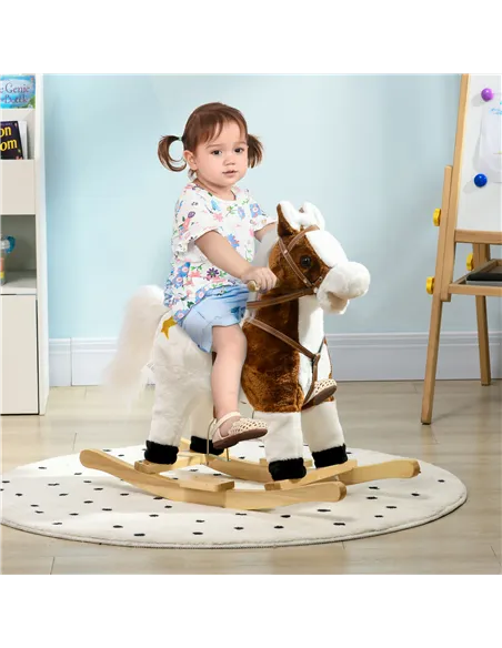 HOMCOM Rocking Horse, Ride-On Horse, with Music, Sounds, Saddle, for Ages 3-6 Years - Brown