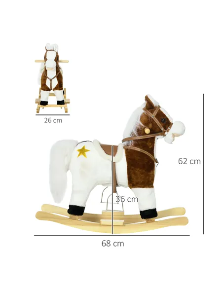 HOMCOM Rocking Horse, Ride-On Horse, with Music, Sounds, Saddle, for Ages 3-6 Years - Brown