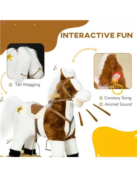 HOMCOM Rocking Horse, Ride-On Horse, with Music, Sounds, Saddle, for Ages 3-6 Years - Brown