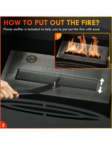 HOMCOM Freestanding Ethanol Fireplace, Steel Bioethanol Fireplace with Stainless Steel Flame Snuffer, 1.2L Tank, 3 Hours Burning