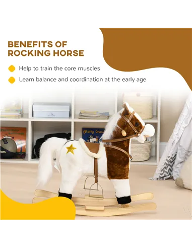 HOMCOM Rocking Horse, Ride-On Horse, with Music, Sounds, Saddle, for Ages 3-6 Years - Brown