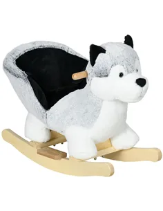 HOMCOM Baby Rocking Horse, Husky-Designed Plush Rocking Animal, with Sounds, Seatbelt, for Ages 18-36 Months - Grey