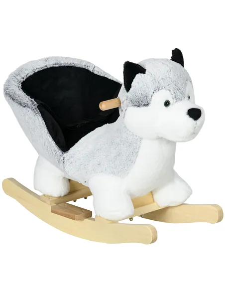 HOMCOM Baby Rocking Horse, Husky-Designed Plush Rocking Animal, with Sounds, Seatbelt, for Ages 18-36 Months - Grey
