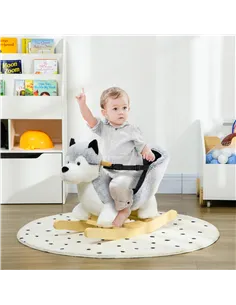 HOMCOM Baby Rocking Horse, Husky-Designed Plush Rocking Animal, with Sounds, Seatbelt, for Ages 18-36 Months - Grey 2