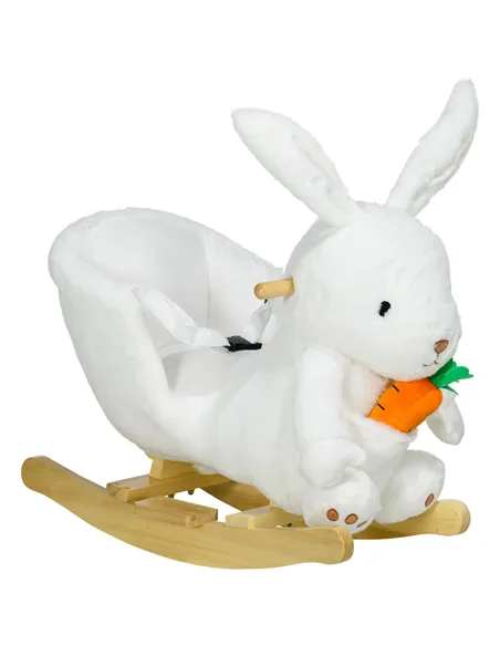HOMCOM Kids Rabbit-Shaped Rocking Horse, with Safety Belt, Realistic Sounds, for Ages 18-36 Months - White