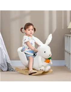 HOMCOM Kids Rabbit-Shaped Rocking Horse, with Safety Belt, Realistic Sounds, for Ages 18-36 Months - White 2