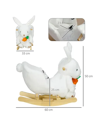 HOMCOM Kids Rabbit-Shaped Rocking Horse, with Safety Belt, Realistic Sounds, for Ages 18-36 Months - White
