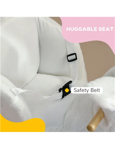 HOMCOM Kids Rabbit-Shaped Rocking Horse, with Safety Belt, Realistic Sounds, for Ages 18-36 Months - White