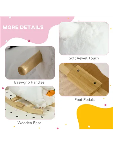 HOMCOM Kids Rabbit-Shaped Rocking Horse, with Safety Belt, Realistic Sounds, for Ages 18-36 Months - White