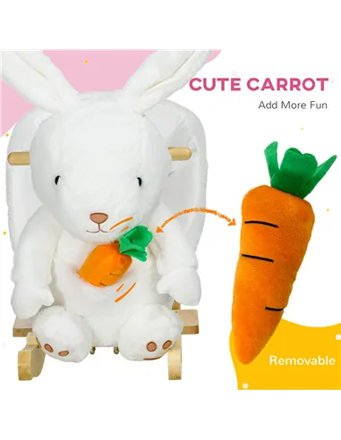 HOMCOM Kids Rabbit-Shaped Rocking Horse, with Safety Belt, Realistic Sounds, for Ages 18-36 Months - White