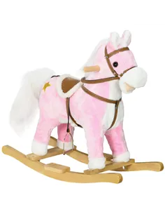 HOMCOM Wooden Rocking Horse with Music, Sound, Saddle for Ages 3-6 Years