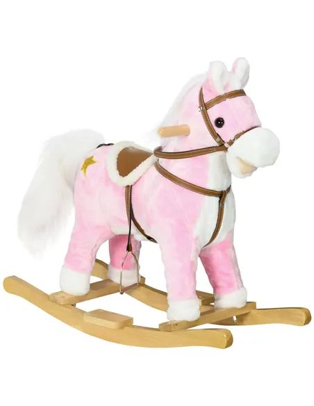 HOMCOM Wooden Rocking Horse with Music, Sound, Saddle for Ages 3-6 Years