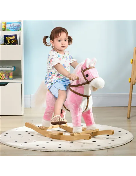 HOMCOM Wooden Rocking Horse with Music, Sound, Saddle for Ages 3-6 Years