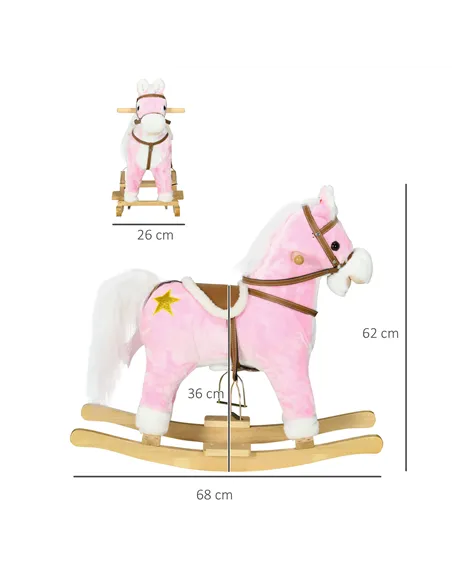 HOMCOM Wooden Rocking Horse with Music, Sound, Saddle for Ages 3-6 Years