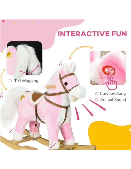 HOMCOM Wooden Rocking Horse with Music, Sound, Saddle for Ages 3-6 Years