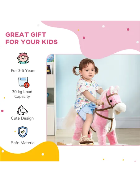 HOMCOM Wooden Rocking Horse with Music, Sound, Saddle for Ages 3-6 Years