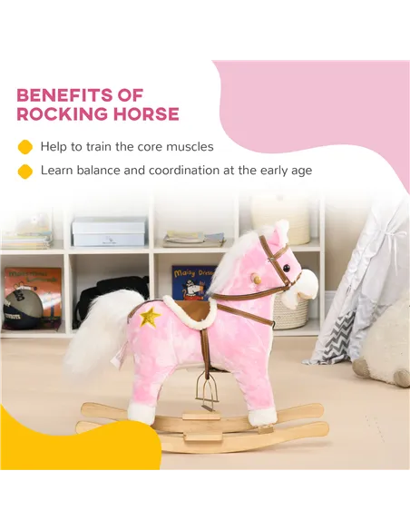 HOMCOM Wooden Rocking Horse with Music, Sound, Saddle for Ages 3-6 Years