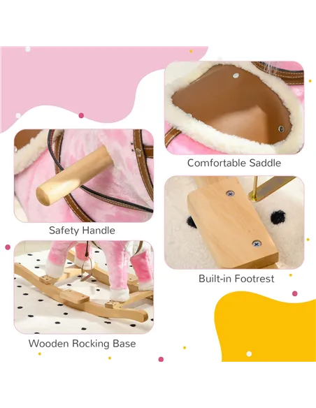 HOMCOM Wooden Rocking Horse with Music, Sound, Saddle for Ages 3-6 Years