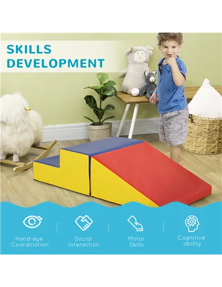 HOMCOM 2-Piece Soft Playset for Toddlers, Climbing, Crawling, For ages 12-36 Months, Red