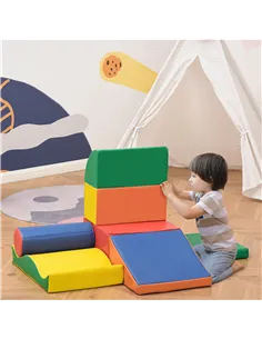 HOMCOM Soft Play Set, 7 Piece Soft Foam Blocks, Toddler Climb and Crawl Activity Play Set for 1-3 Years, Soft Play Equipment for 2