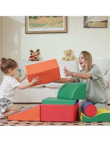 HOMCOM Soft Play Set, 7 Piece Soft Foam Blocks, Toddler Climb and Crawl Activity Play Set for 1-3 Years, Soft Play Equipment for